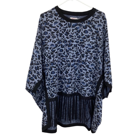 Tyler Boe Blue‎ Gray Black Fergie Ponch Fringe Size XS/S Soft Sweater Pullover - Picture 1 of 10